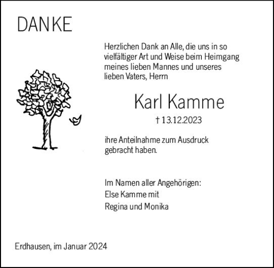 Traueranzeige von Karl Kamme von Hinterländer Anzeiger