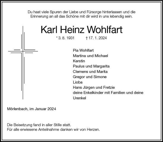 Traueranzeige von Karl Heinz Wohlfant von Starkenburger Echo