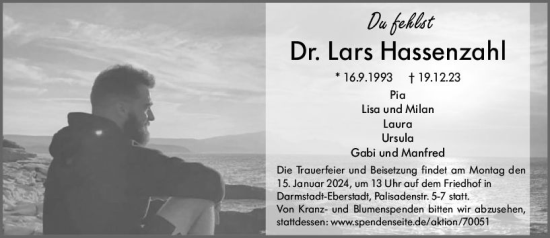 Traueranzeige von Lars Hassenzahl von Darmstädter Echo