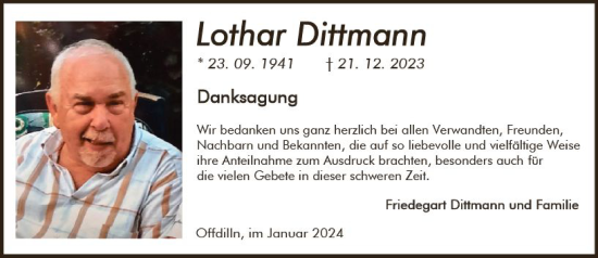 Traueranzeige von Lothar Dittmann von Dill Block
