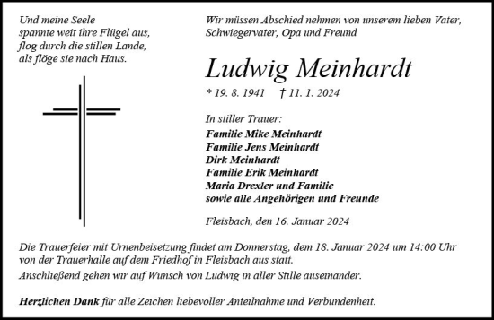 Traueranzeige von Ludwig Meinhardt von Dill Block