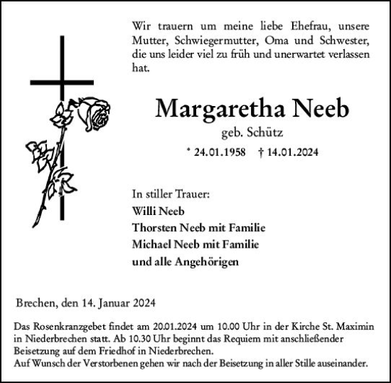 Traueranzeige von Margaretha Neeb von Nassauische Neue Presse