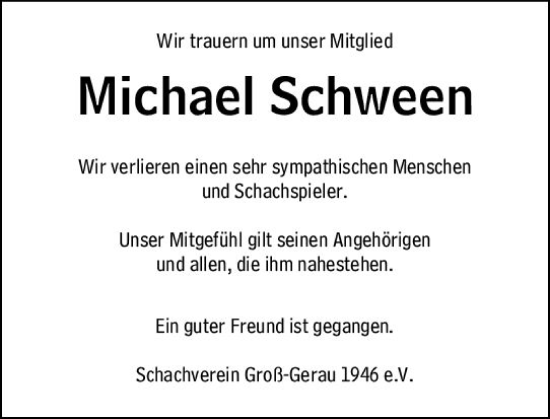 Traueranzeige von Michael Schween von Groß-Gerauer Echo