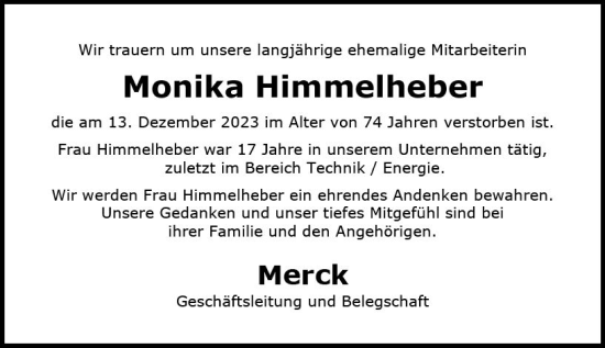 Traueranzeige von Monika Himmelheber von Darmstädter Echo