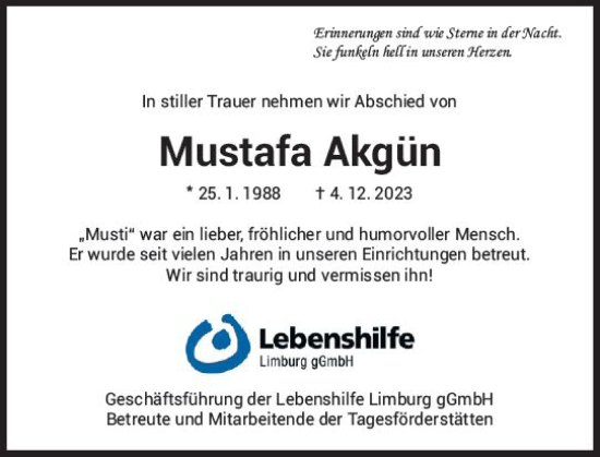 Traueranzeige von Mustafa Akgün von Nassauische Neue Presse