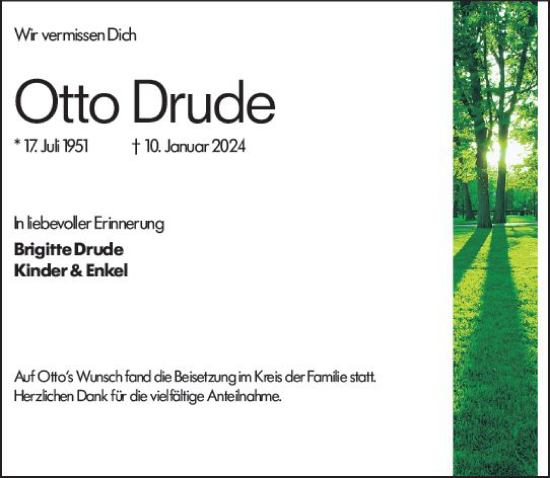 Traueranzeige von Otto Drude von Rüsselsheimer Echo