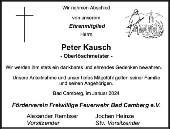 Traueranzeige von Peter Kausch von Camberger Anzeiger