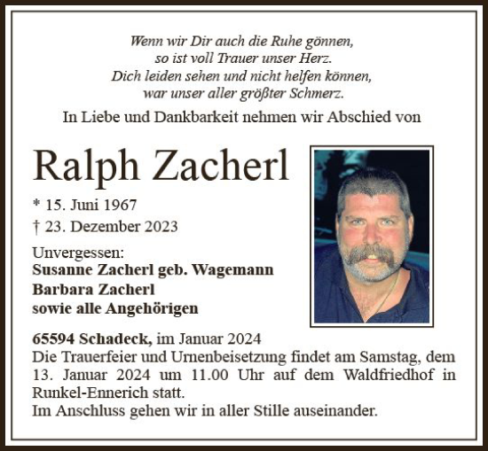 Traueranzeige von Ralph Zacherl von Nassauische Neue Presse