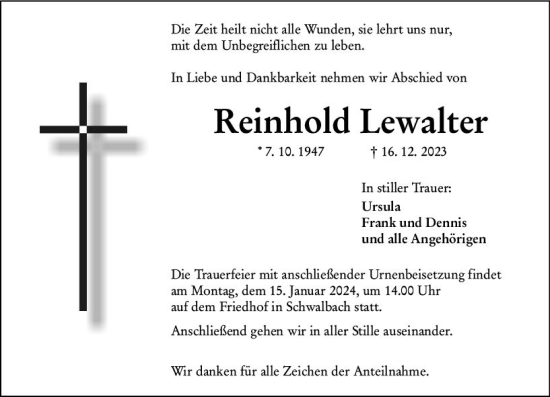 Traueranzeige von Reinhold Lewalter von Wetzlarer Neue Zeitung