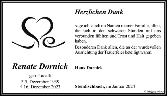 Traueranzeige von Renate Dornick von Camberger Anzeiger