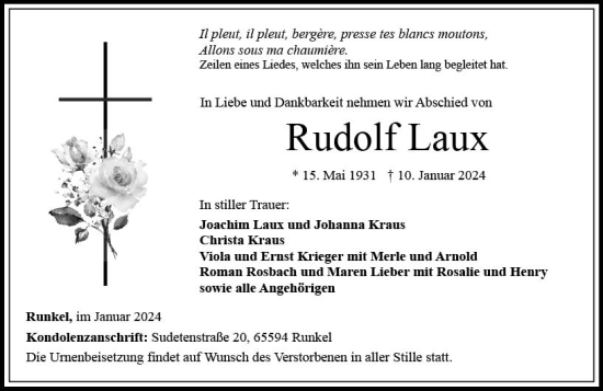 Traueranzeige von Rudolf Laux von Nassauische Neue Presse