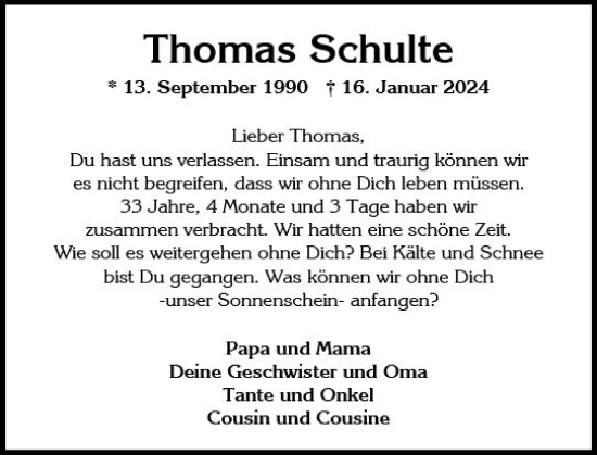 Traueranzeige von Thomas Schulte von Wiesbadener Kurier