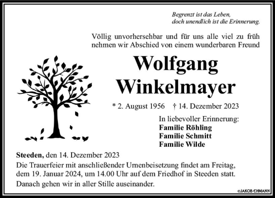 Traueranzeige von Wolfgang Winkelmayer von Nassauische Neue Presse