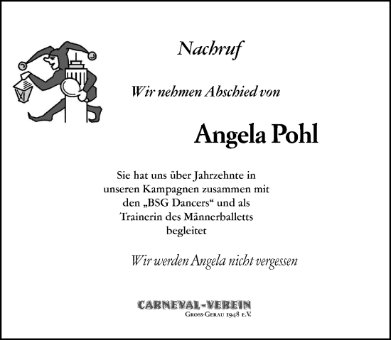 Traueranzeige von Angela Pohl von Groß-Gerauer Echo
