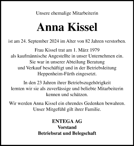 Traueranzeige von Anna Kissel von Starkenburger Echo