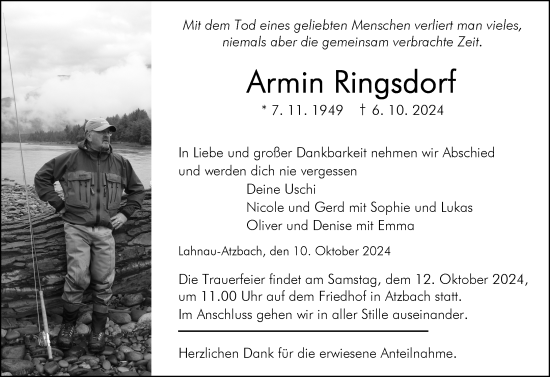 Traueranzeige von Armin Ringsdorf von Wetzlarer Neue Zeitung