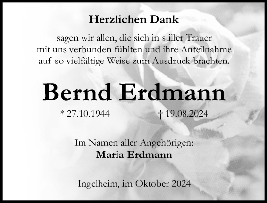 Traueranzeige von Bernd Erdmann von Allgemeine Zeitung Rheinhessen-Nahe