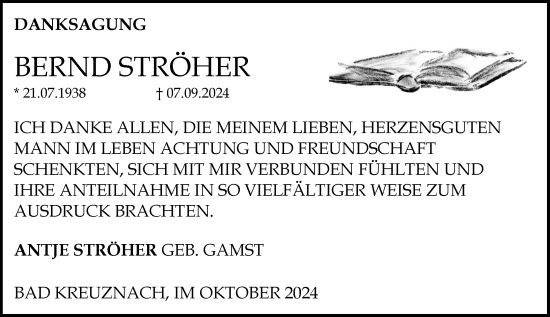 Traueranzeige von Bernd Ströher von Allgemeine Zeitung Rheinhessen-Nahe