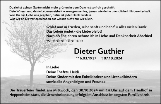 Traueranzeige von Dieter Guthier von Starkenburger Echo