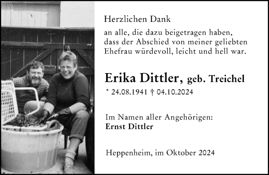 Traueranzeige von Erika Dittler von Bergsträßer Anzeiger