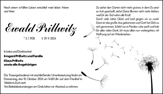 Traueranzeige von Ewald Prillwitz von Idsteiner Land/Untertaunus