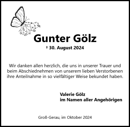 Traueranzeige von Gunter Gölz von Groß-Gerauer Echo