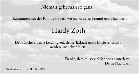 Traueranzeige von Hardy Zoth von Weilburger Tageblatt