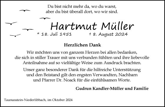 Traueranzeige von Hartmut Müller von Idsteiner Land/Untertaunus