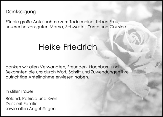 Traueranzeige von Heike Friedrich von Rüsselsheimer Echo