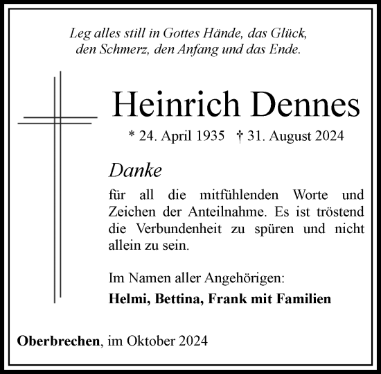 Traueranzeige von Heinrich Dennes von Camberger Anzeiger