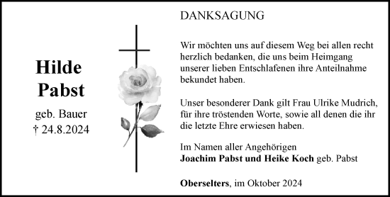 Traueranzeige von Hilde Pabst von Camberger Anzeiger