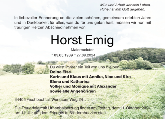 Traueranzeige von Horst Emig von Darmstädter Echo