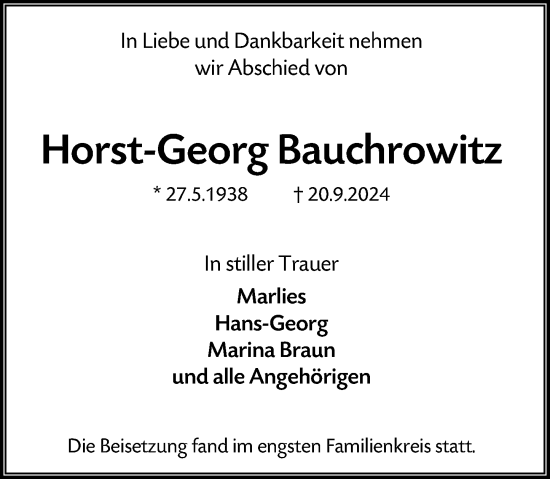 Traueranzeige von Horst-Georg Bauchrowitz von Wiesbadener Kurier