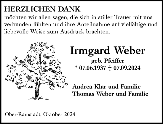 Traueranzeige von Irmgard Weber von Darmstädter Echo