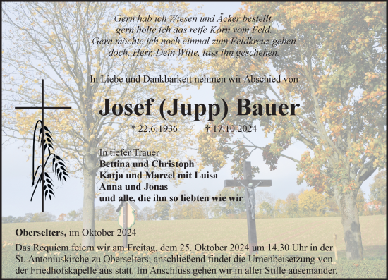Traueranzeige von Josef Bauer von Camberger Anzeiger