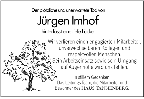 Traueranzeige von Jürgen Imhof von Odenwälder Echo