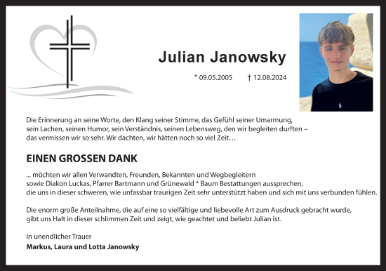 Traueranzeige von Julian Janowsky von Allgemeine Zeitung Mainz