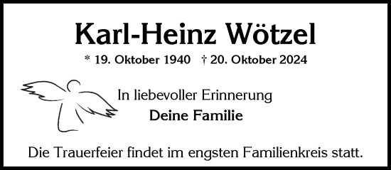 Traueranzeige von Karl-Heinz Wötzel von Wiesbadener Kurier