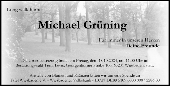 Traueranzeige von Michael Grüning von Wiesbadener Kurier