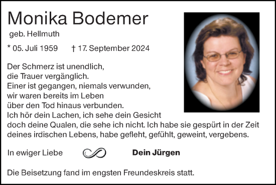 Traueranzeige von Monika Bodemer von Starkenburger Echo