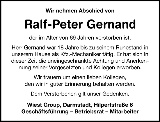 Traueranzeige von Ralf-Peter Gernand von Darmstädter Echo