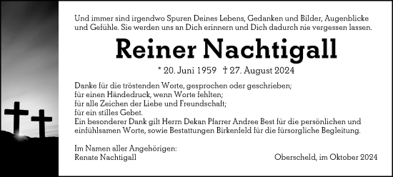 Traueranzeige von Reiner Nachtigall von Dill Block