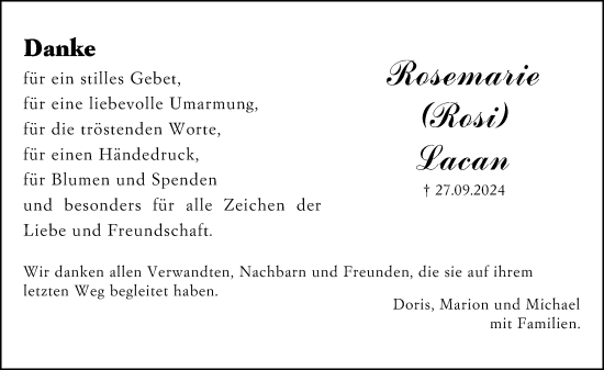Traueranzeige von Rosemarie Lacan von Allgemeine Zeitung Mainz