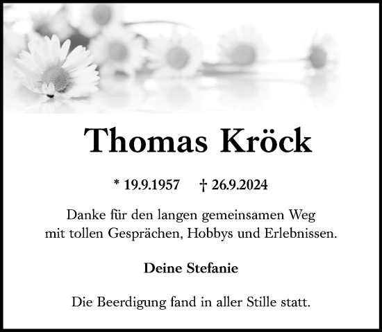Traueranzeige von Thomas Kröck von Allgemeine Zeitung Mainz