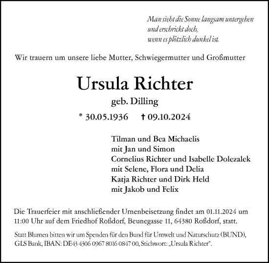 Traueranzeige von Ursula Richter von Darmstädter Echo