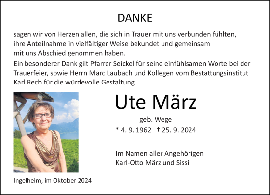 Traueranzeige von Ute März von Allgemeine Zeitung Rheinhessen-Nahe