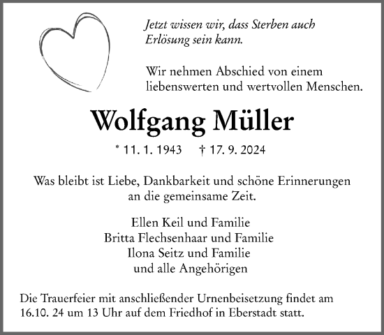 Traueranzeige von Wolfgang Müller von Darmstädter Echo