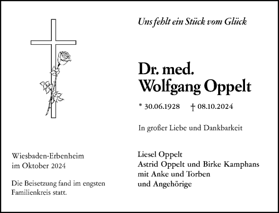 Traueranzeige von Wolfgang Oppelt von Wiesbadener Kurier