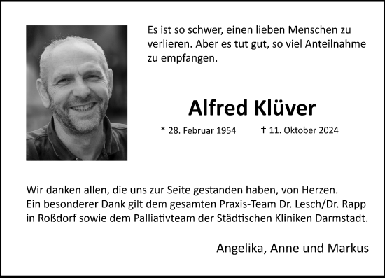 Traueranzeige von Alfred Klüver von Darmstädter Echo