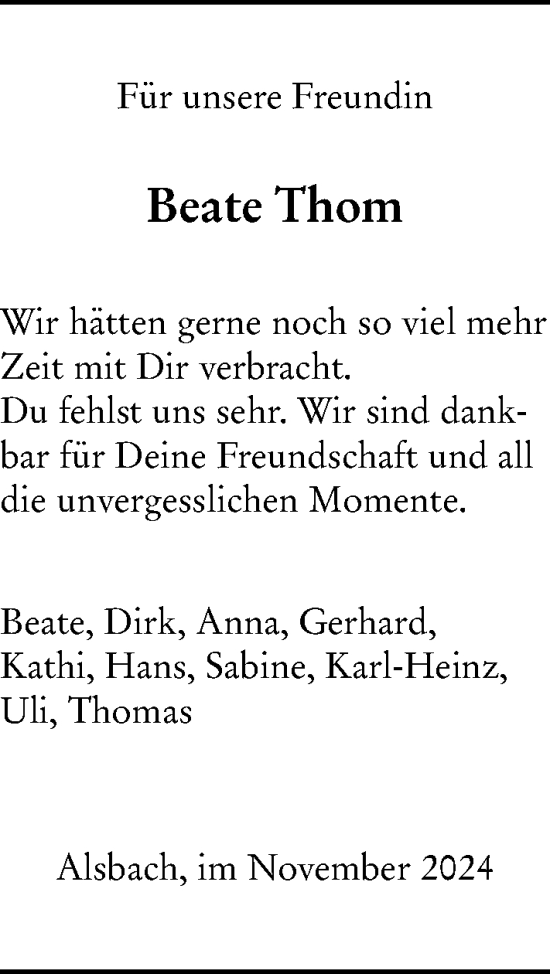 Traueranzeige von Beate Thom von Darmstädter Echo